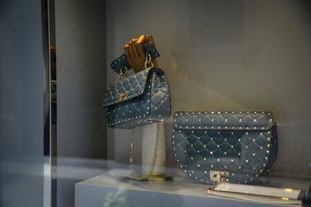 Milan, Italy - September 21, 2018: Valentino store in Milan. Montenapoleone area. Fashion week Valentino shopping.のeditorial素材