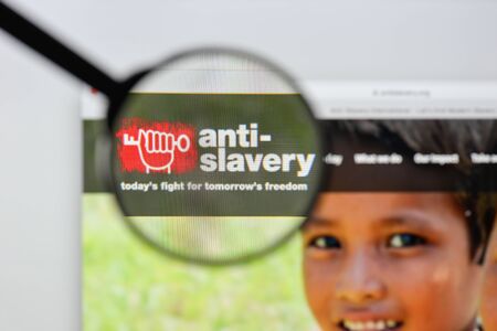 Milan, Italy - August 20, 2018: Anti-Slavery International website homepage. Anti-Slavery International logo visible.のeditorial素材