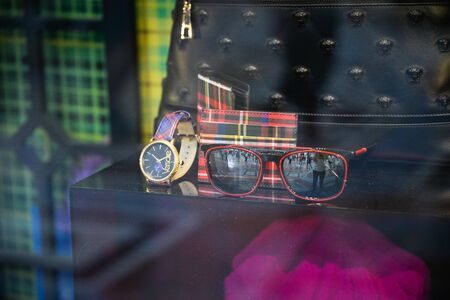 Milan, Italy - September 21, 2018: Versace store in Milan. Montenapoleone area. Fashion week Versace shopping.のeditorial素材