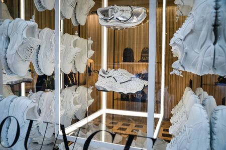 Milan, Italy - September 21, 2018: Valentino store in Milan. Montenapoleone area. Fashion week Valentino shopping.のeditorial素材