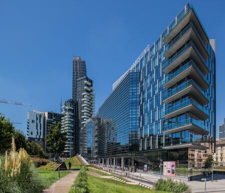 Milan, Italy - 30 June 2019: View of Porta Nuova area modern architecturesのeditorial素材