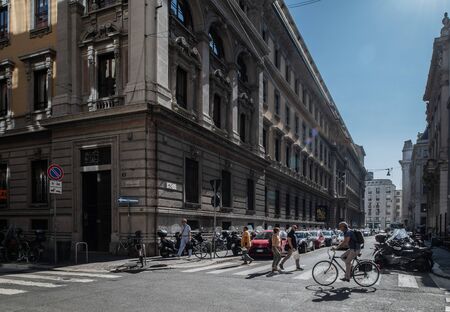 Milan, Italy - 30 June 2019: View of Italian Streetのeditorial素材
