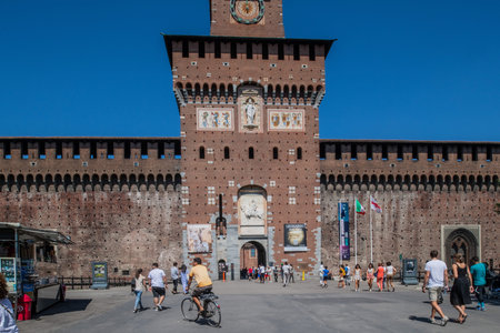 Milan, Italy - 30 June 2019: View of Castle of Sforza -  Castello Sforzescoのeditorial素材