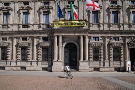 Milan, Italy - 30 June 2019: View of Palazzo Marino, Comune di Milanoのeditorial素材