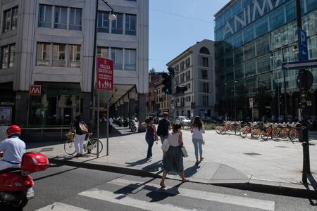Milan, Italy - 30 June 2019: View of Moscova, Piazzaのeditorial素材