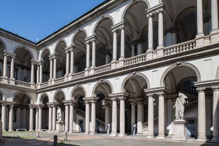 Milan, Italy - 30 June 2019: View of Courtyard of Pinacoteca di Brera, Accademia di belle artiのeditorial素材