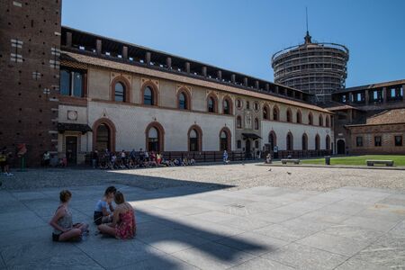Milan, Italy - 30 June 2019: View of Castle of Sforza -  Castello Sforzescoのeditorial素材