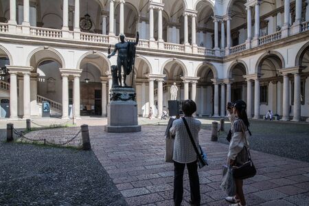 Milan, Italy - 30 June 2019: View of Courtyard of Pinacoteca di Brera, Accademia di belle artiのeditorial素材