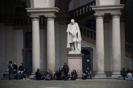 Milan, Italy - 30 June 2019: View of Courtyard of Pinacoteca di Brera, Accademia di belle arti