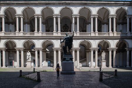 Milan, Italy - 30 June 2019: View of Courtyard of Pinacoteca di Brera, Accademia di belle artiのeditorial素材