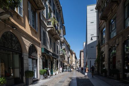 Milan, Italy - 30 June 2019: View of Zona Brera, italian oldtown streetのeditorial素材
