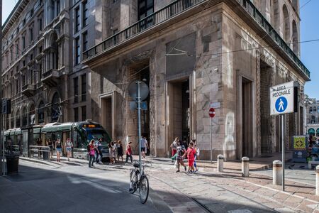 Milan, Italy - 30 June 2019: View of Piazza Diaz, Arengario, Museo del 900のeditorial素材
