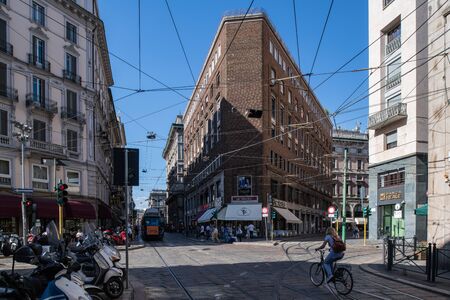 Milan, Italy - 30 June 2019: View of Via Mazzini streetのeditorial素材