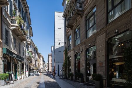 Milan, Italy - 30 June 2019: View of Zona Brera, italian oldtown streetのeditorial素材