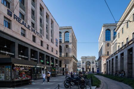 Milan, Italy - 30 June 2019: View of Piazza Diaz, Arengario, Museo del 900のeditorial素材