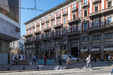 Milan, Italy - 30 June 2019: View of Via Dante streetのeditorial素材