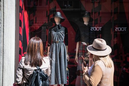Milan, Italy â September 21, 2019: Christian Dior store in Milan. Montenapoleone area. Fashion week shoppingのeditorial素材