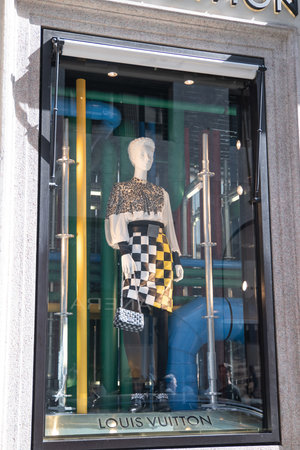 Milan, Italy â€“ September 21, 2019: Louis Vuitton store in Milan. Montenapoleone area. Fashion...