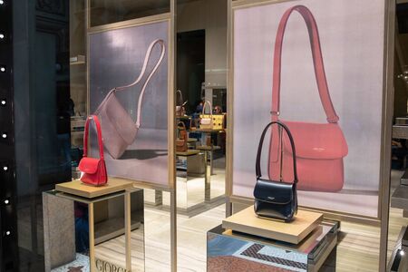 Milan, Italy â September 21, 2019: Giorgio Armani store in Milan. Montenapoleone area. Fashion week shoppingのeditorial素材