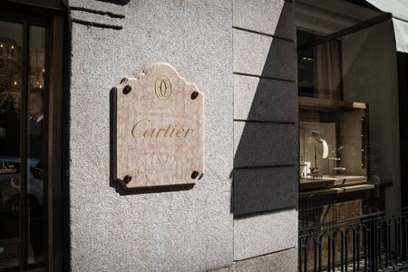 Milan, Italy â September 21, 2019: Cartier store in Milan. Montenapoleone area. Fashion week shoppingのeditorial素材