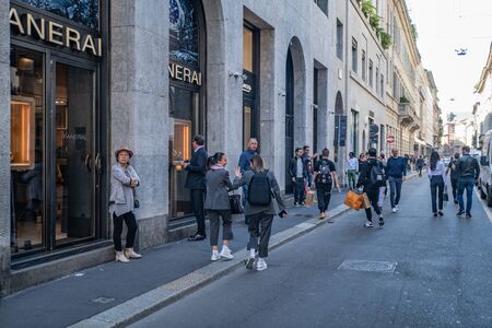 Milan, Italy â September 21, 2019: Montenapoleone street in Milan. Fashion week shoppingのeditorial素材