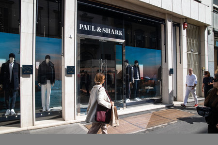 Milan, Italy â€“ September 21, 2019: Paul & Shark store in Milan. Montenapoleone area. Fashion...