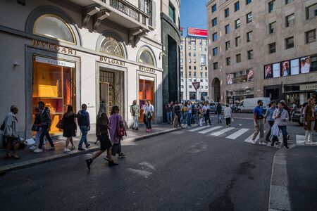 Milan, Italy â September 21, 2019: Montenapoleone street in Milan. Fashion week shoppingのeditorial素材