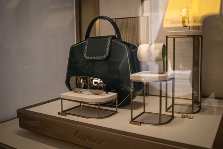 Milan, Italy â€“ September 21, 2019: Cartier store in Milan. Montenapoleone area. Fashion week...