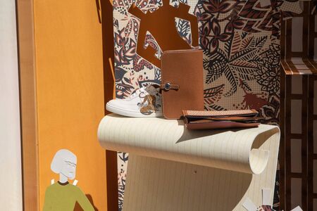 Milan, Italy â September 21, 2019: Hermes store in Milan. Montenapoleone area. Fashion week shoppingのeditorial素材