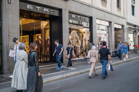 Milan, Italy â September 21, 2019: Etro store in Milan. Montenapoleone area. Fashion week shoppingのeditorial素材