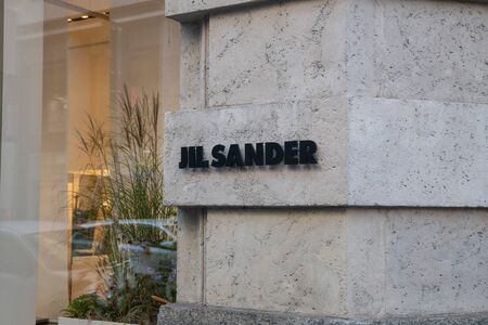 Milan, Italy â September 21, 2019: Jil Sander store in Milan. Montenapoleone area. Fashion week shoppingのeditorial素材