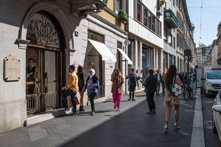 Milan, Italy â September 21, 2019: Montenapoleone street in Milan. Fashion week shoppingのeditorial素材