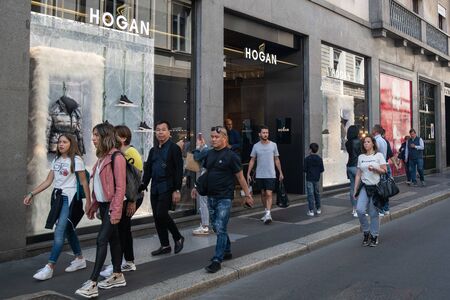 Milan, Italy â September 21, 2019: Hogan store in Milan. Montenapoleone area. Fashion week shoppingのeditorial素材