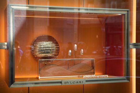 Milan, Italy â September 21, 2019: Bvlgari store in Milan. Montenapoleone area. Fashion week shoppingのeditorial素材