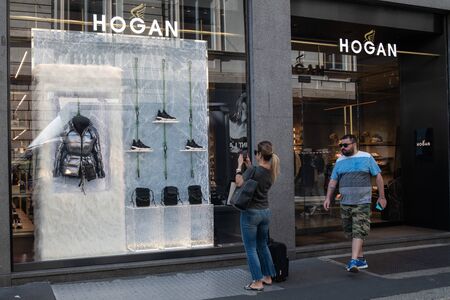 Milan, Italy â September 21, 2019: Hogan store in Milan. Montenapoleone area. Fashion week shoppingのeditorial素材