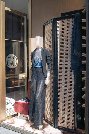Milan, Italy â September 21, 2019: La Perla store in Milan. Montenapoleone area. Fashion week shoppingのeditorial素材