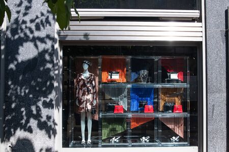 Milan, Italy â September 21, 2019: Giorgio Armani store in Milan. Montenapoleone area. Fashion week shoppingのeditorial素材