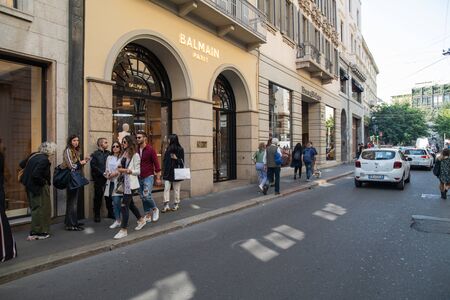 Milan, Italy â September 21, 2019: Montenapoleone street in Milan. Fashion week shoppingのeditorial素材