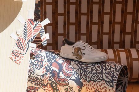 Milan, Italy â September 21, 2019: Hermes store in Milan. Montenapoleone area. Fashion week shoppingのeditorial素材