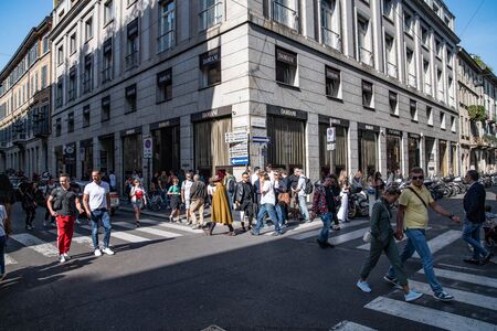 Milan, Italy â September 21, 2019: Montenapoleone street in Milan. Fashion week shoppingのeditorial素材