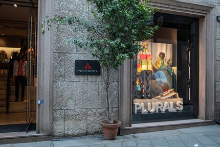 Milan, Italy â September 21, 2019: Peuterey store in Milan. Montenapoleone area. Fashion week shoppingのeditorial素材