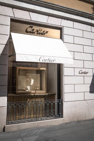 Milan, Italy â September 21, 2019: Cartier store in Milan. Montenapoleone area. Fashion week shoppingのeditorial素材