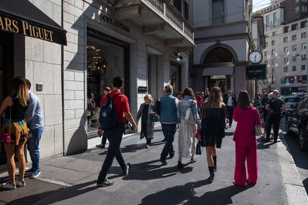 Milan, Italy â September 21, 2019: Dolce Gabbana store in Milan. Montenapoleone area. Fashion week shoppingのeditorial素材
