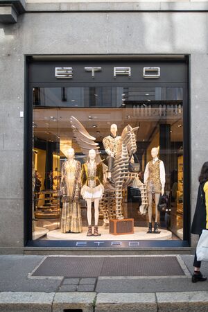 Milan, Italy â September 21, 2019: Etro store in Milan. Montenapoleone area. Fashion week shoppingのeditorial素材