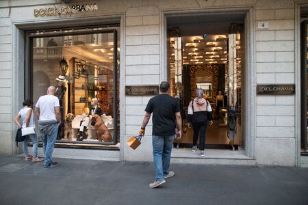 Milan, Italy â September 21, 2019: Dolce Gabbana store in Milan. Montenapoleone area. Fashion week shoppingのeditorial素材