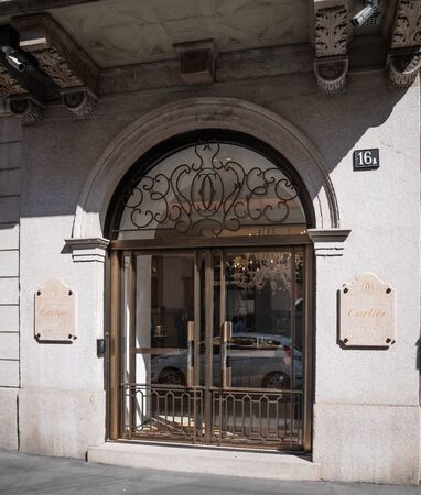 Milan, Italy â September 21, 2019: Cartier store in Milan. Montenapoleone area. Fashion week shoppingのeditorial素材