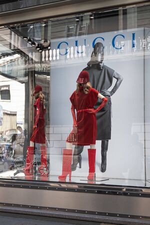 Milan, Italy â September 21, 2019: Gucci store in Milan. Montenapoleone area. Fashion week shoppingのeditorial素材