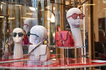 Milan, Italy â September 21, 2019: Prada store in Milan. Montenapoleone area. Fashion week shoppingのeditorial素材