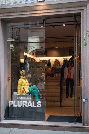 Milan, Italy â September 21, 2019: Peuterey store in Milan. Montenapoleone area. Fashion week shoppingのeditorial素材