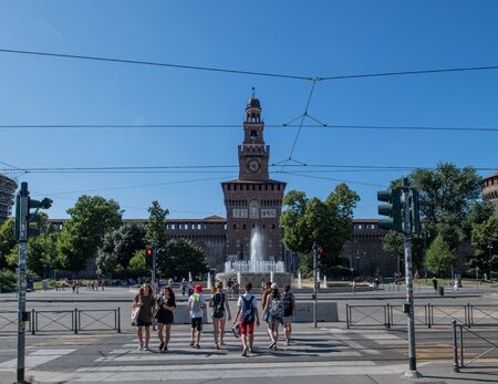 Milan, Italy - 30 June 2019: View of Castle of Sforza -  Castello Sforzescoのeditorial素材